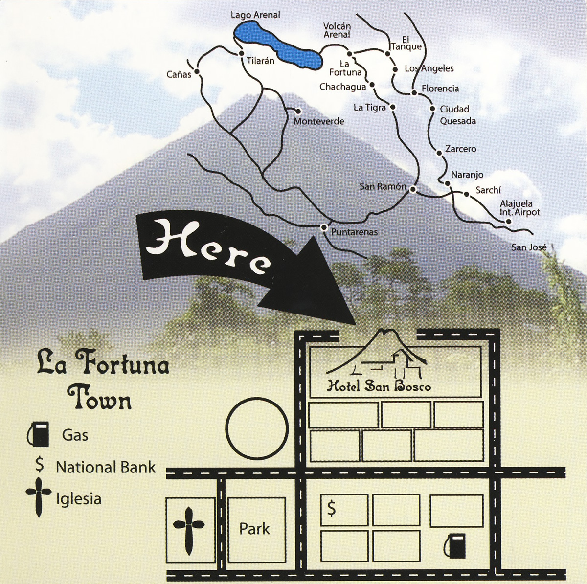 Mapa del Hotel San Bosco, La Fortuna de San Carlos, Alajuela, Costa Rica