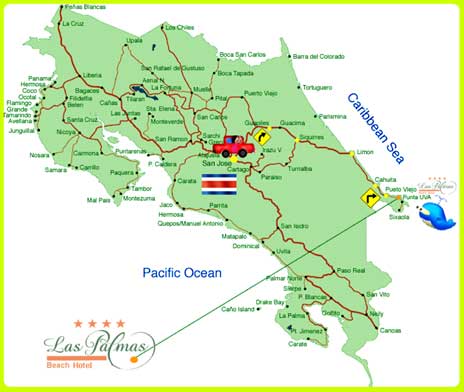 Mapa del Hotel Las Palmas, Punta Uva, Limón, Costa Rica