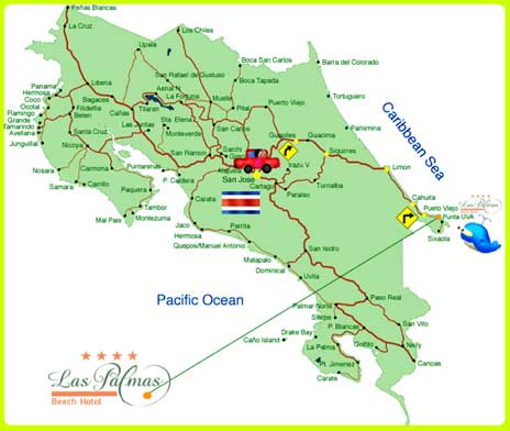 Mapa del Hotel Las Palmas, Punta Uva, Limón, Costa Rica