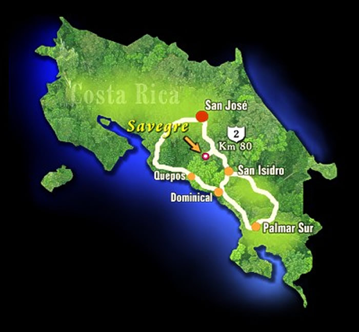 Mapa del Hotel de Montaña Savegre en San Gerardo de Dota, Costa Rica